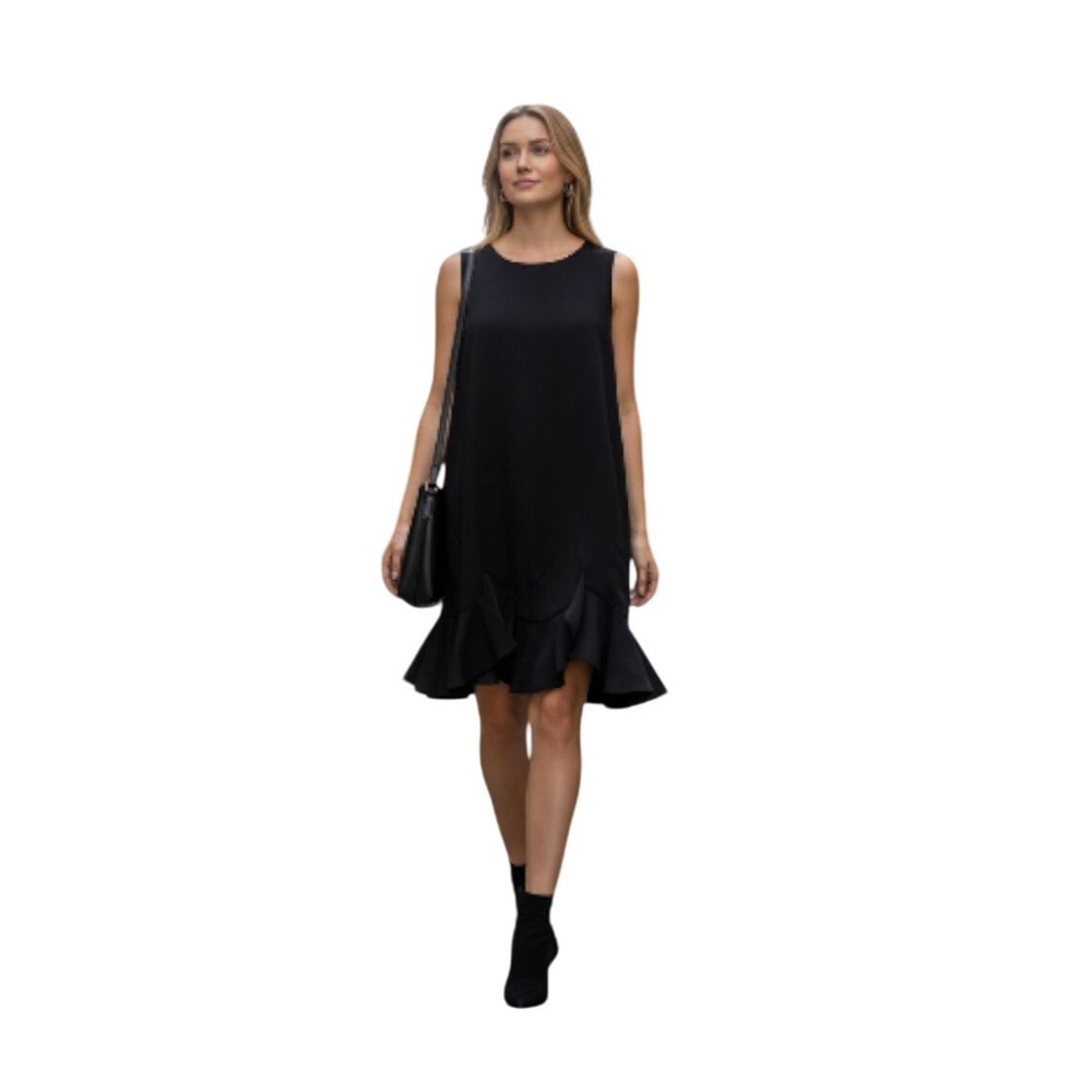 NWT MAC DUGGAL Black Ruffle Hem Sleeveless Dress Size Large Formal Cocktail